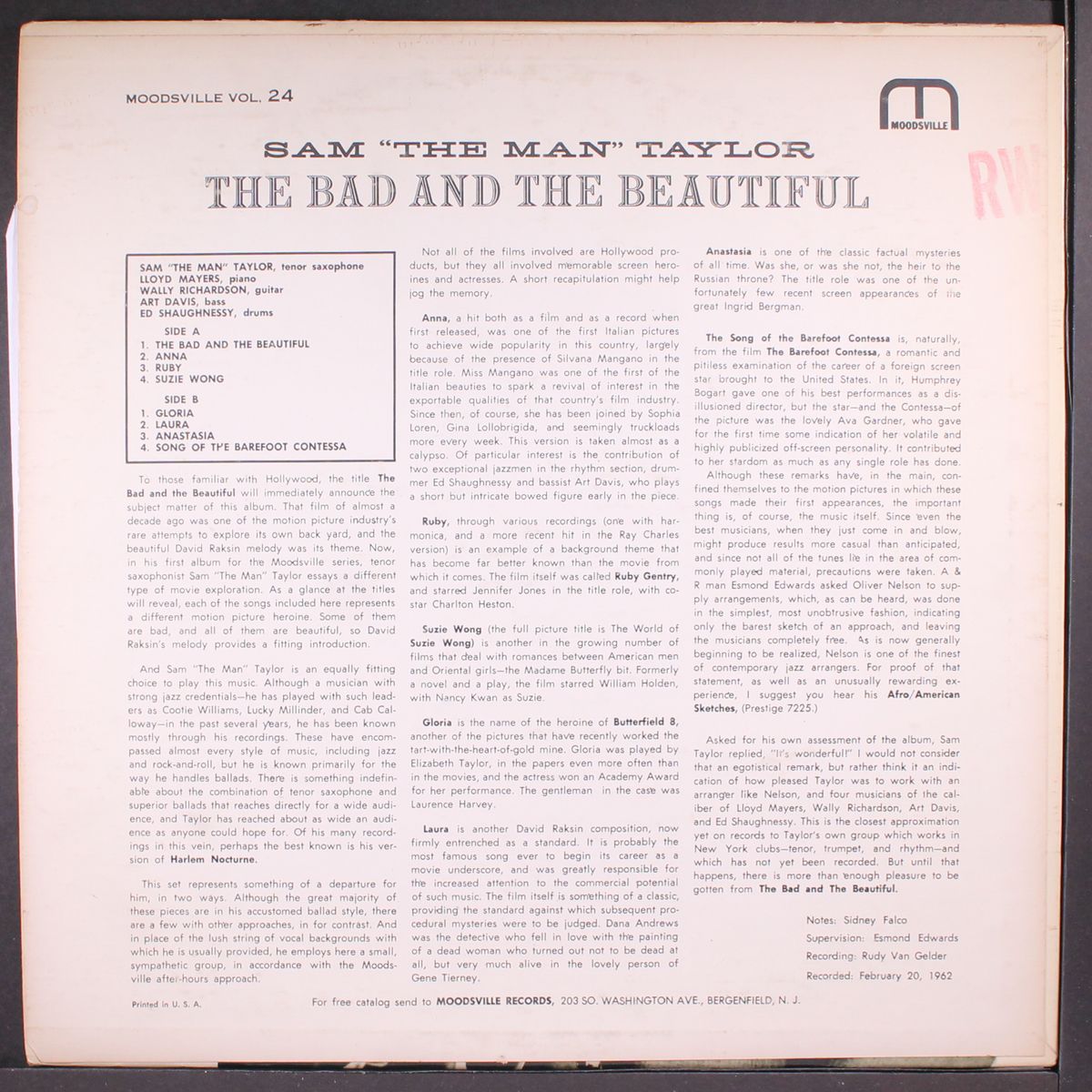 plays the bad and the beautiful by SAM 'THE MAN' TAYLOR