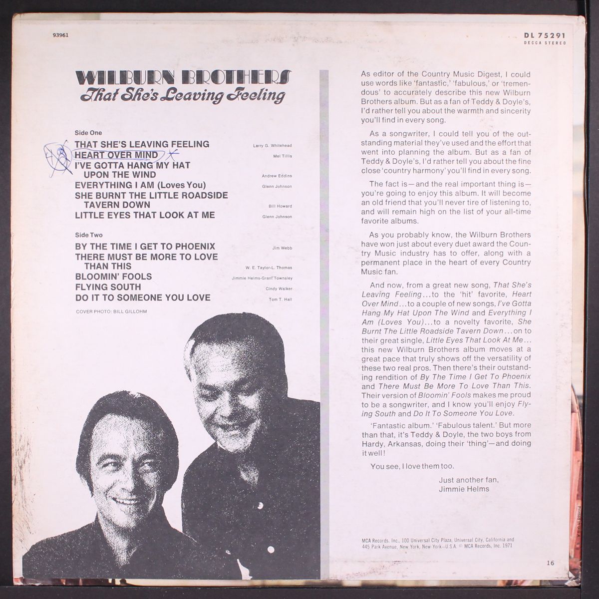 that she's leaving feeling by WILBURN BROTHERS