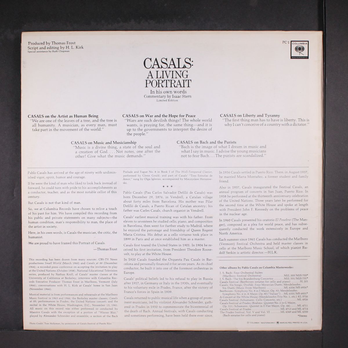 a living portrait, in his own words, mono by PABLO CASALS