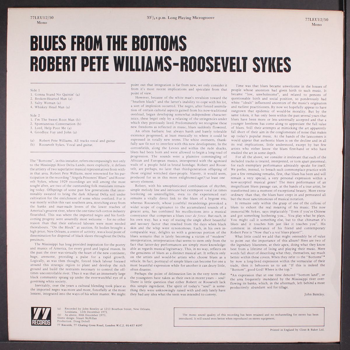 blues from the bottoms by ROBERT PETE WILLIAMS / ROOSEVELT SYKES