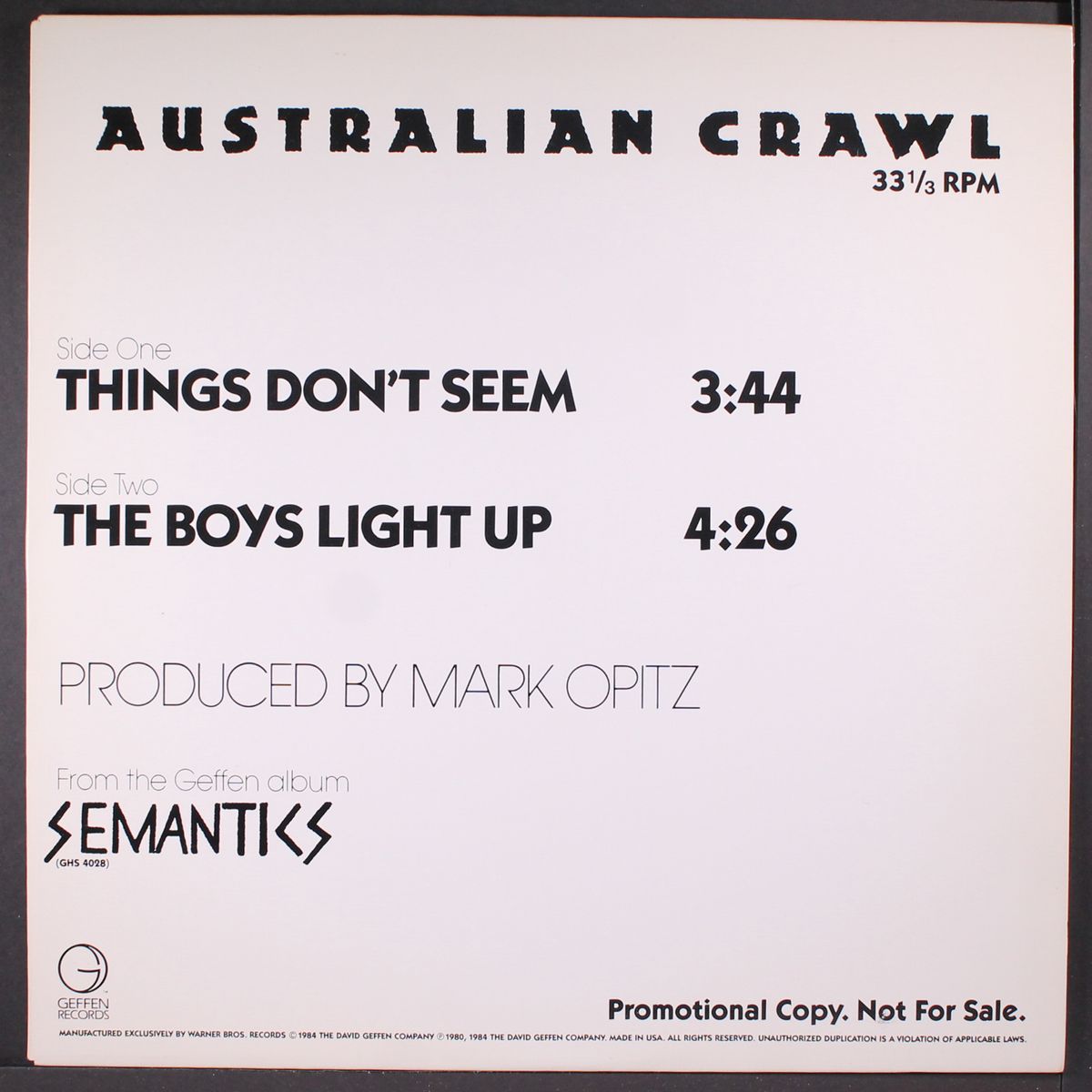 things dont seem / the boys light up by AUSTRALIAN CRAWL