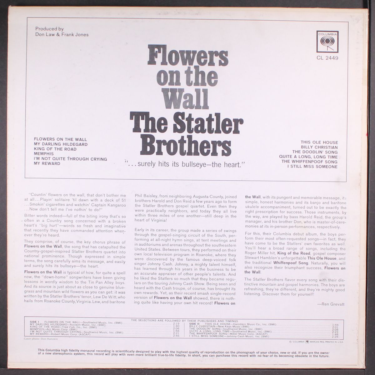 flowers on the wall by STATLER BROTHERS