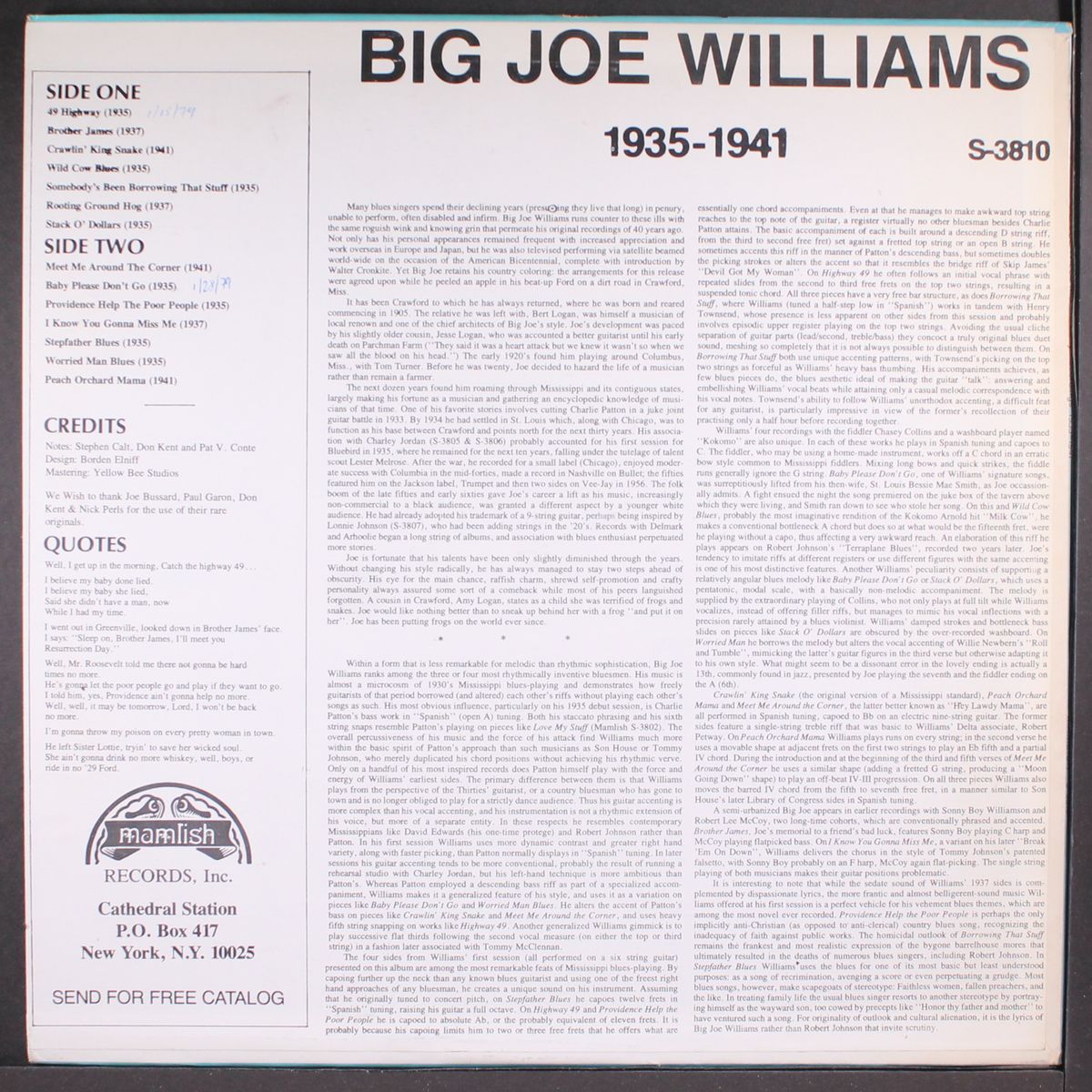 early recordings, 1935-1941 by BIG JOE WILLIAMS