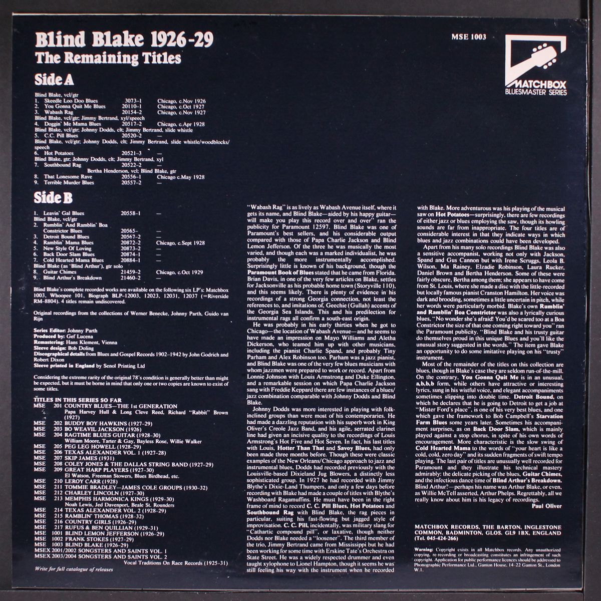 the remaining titles, 1926-9 by BLIND BLAKE