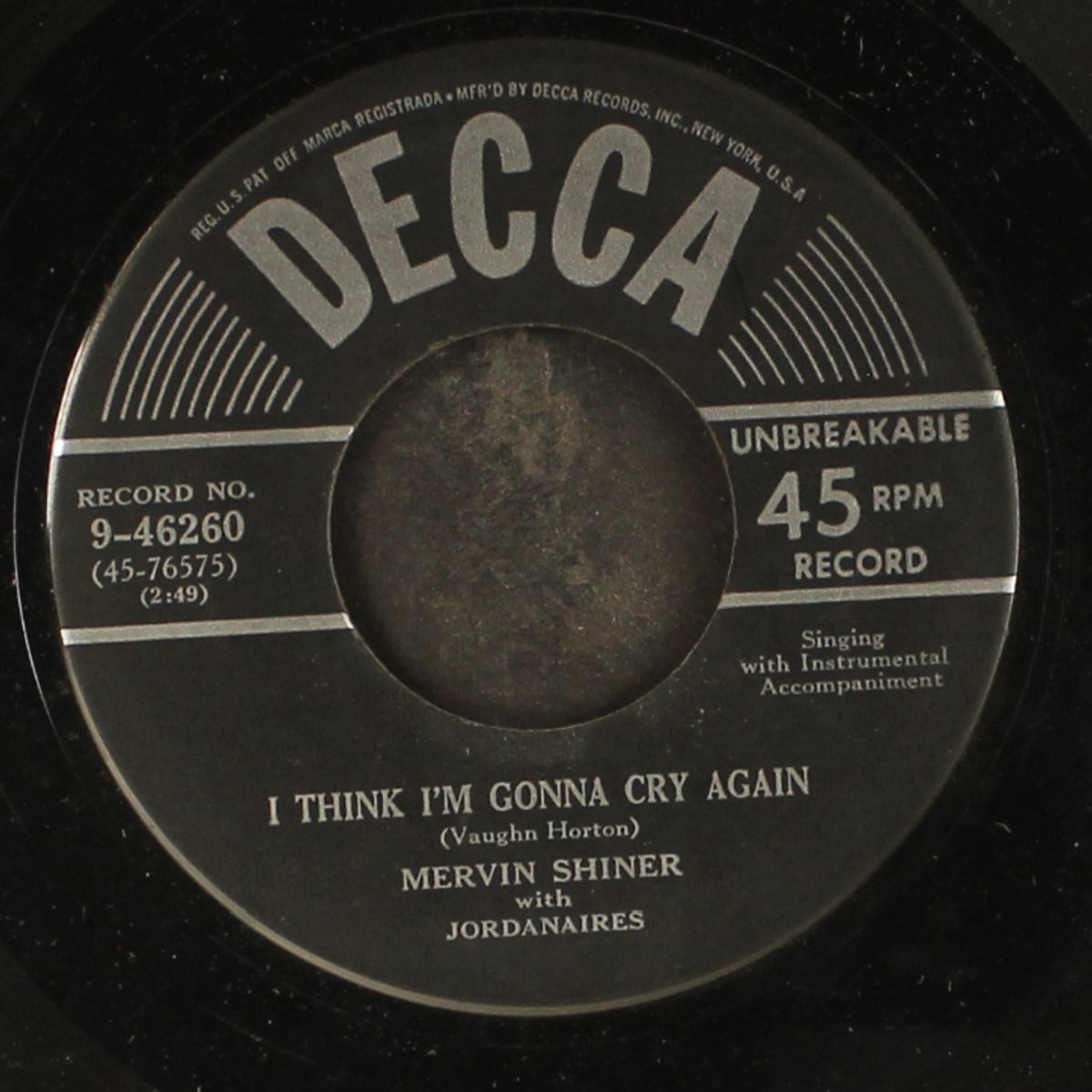 ace in the hole / i think i'm gonna cry again by MERVIN SHINER