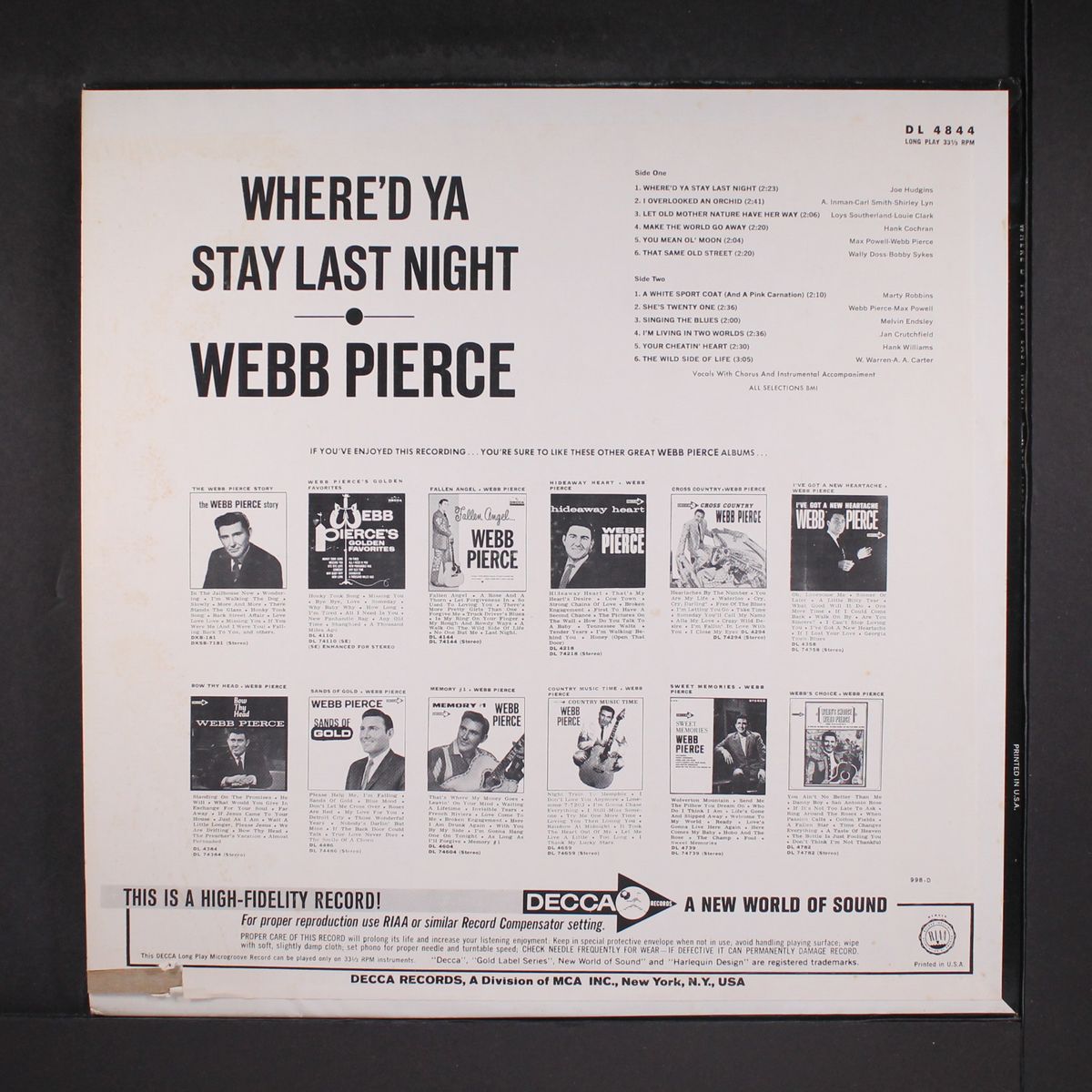 where'd ya stay last night by WEBB PIERCE
