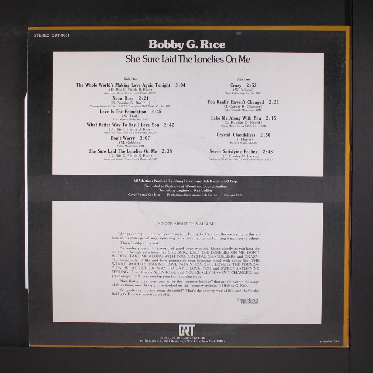 she sure laid the lonelies on me by BOBBY G. RICE