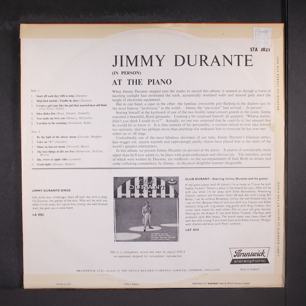 at the piano by JIMMY DURANTE