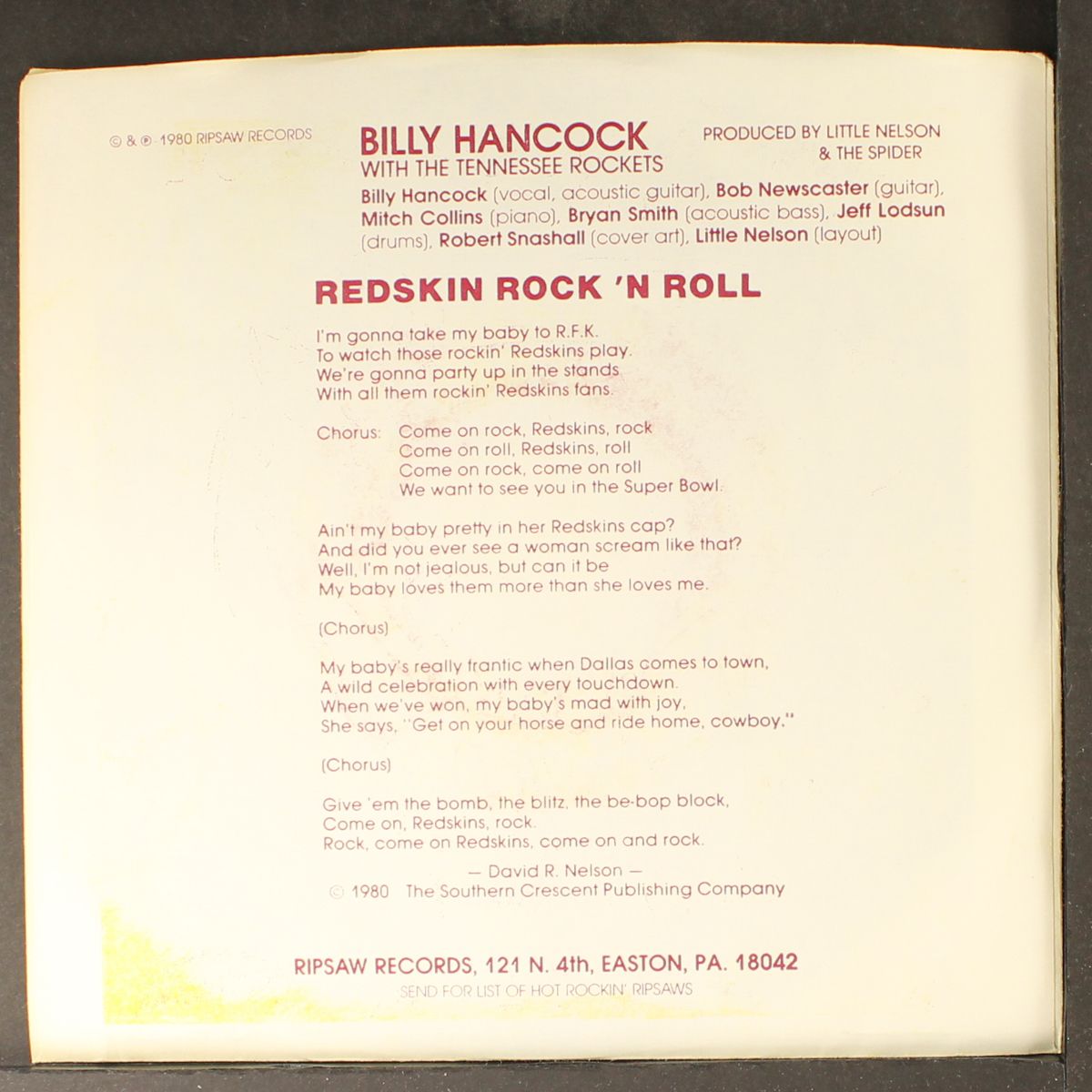 redskin rock 'n roll / lonely blue boy by BILLY HANCOCK