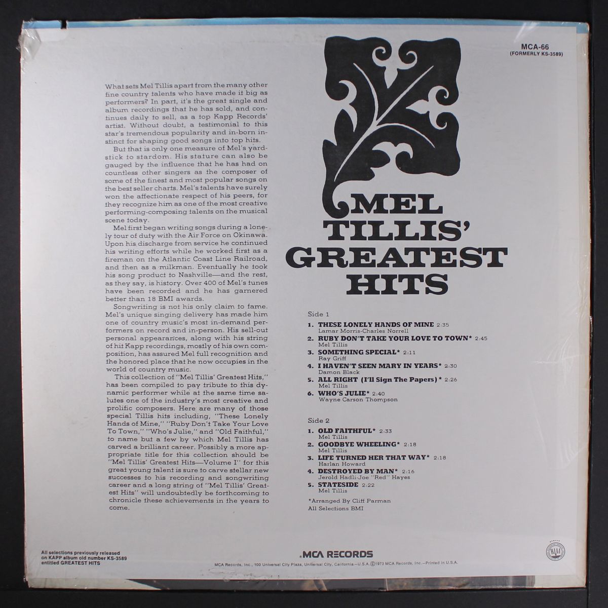 greatest hits by MEL TILLIS