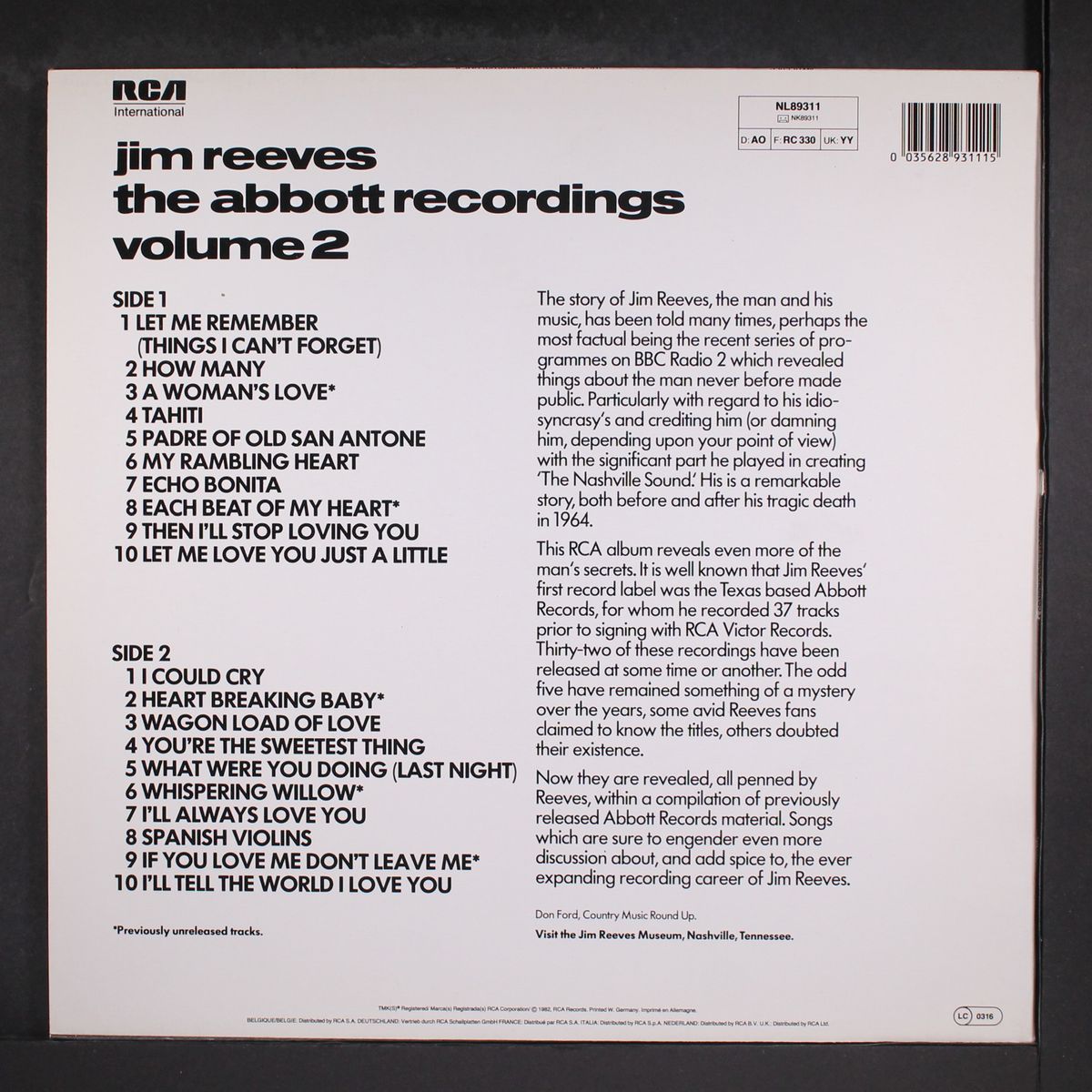 the abbott recordings, vol. 2 by JIM REEVES