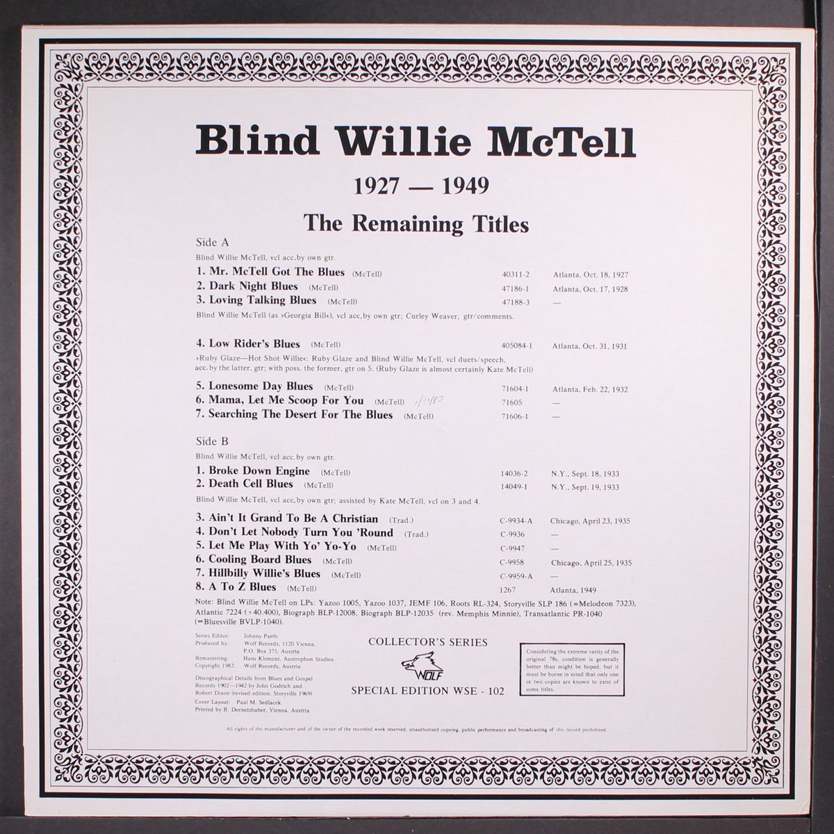 1927-49, the remaining titles by BLIND WILLIE MCTELL
