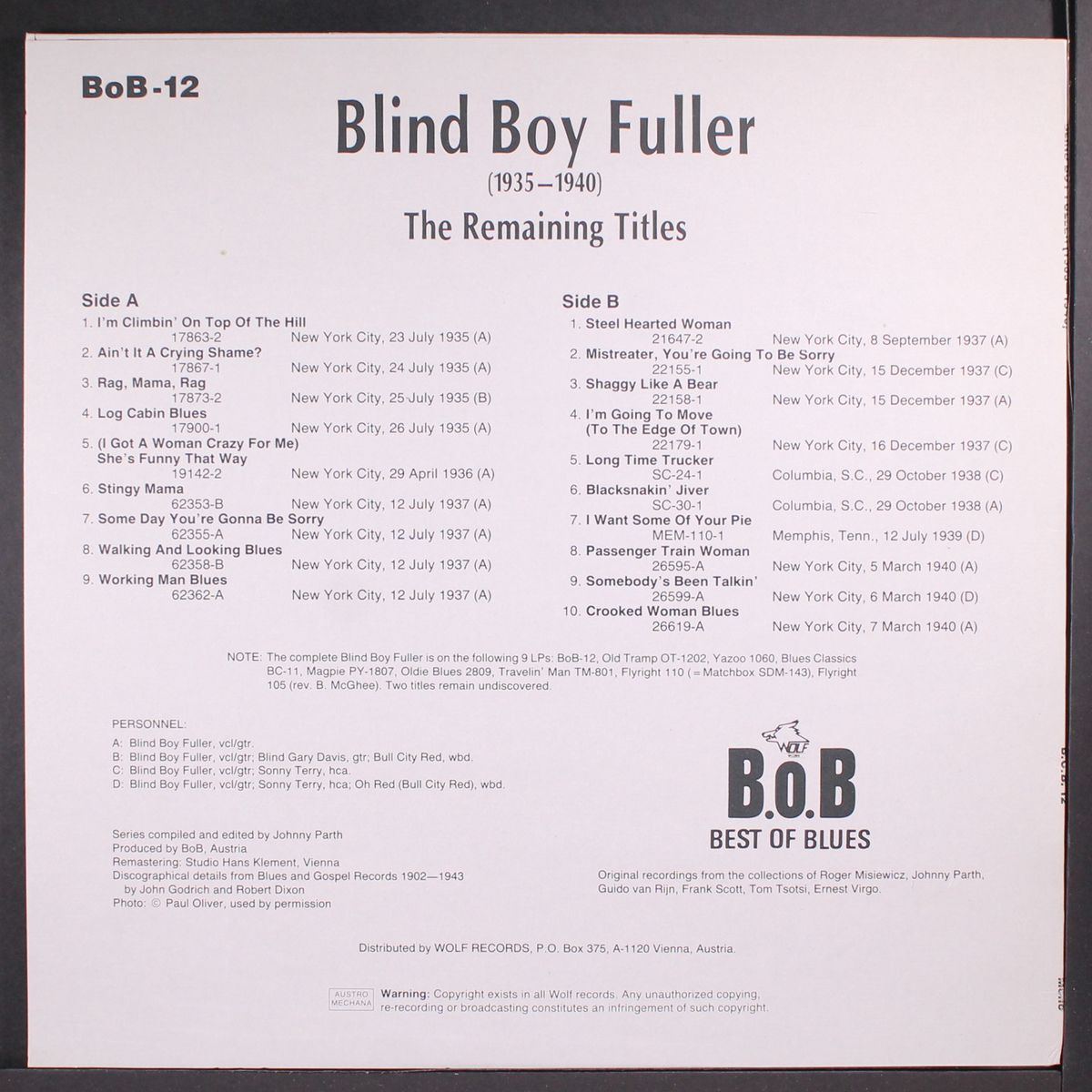 the remaining titles 1935-1940 by BLIND BOY FULLER