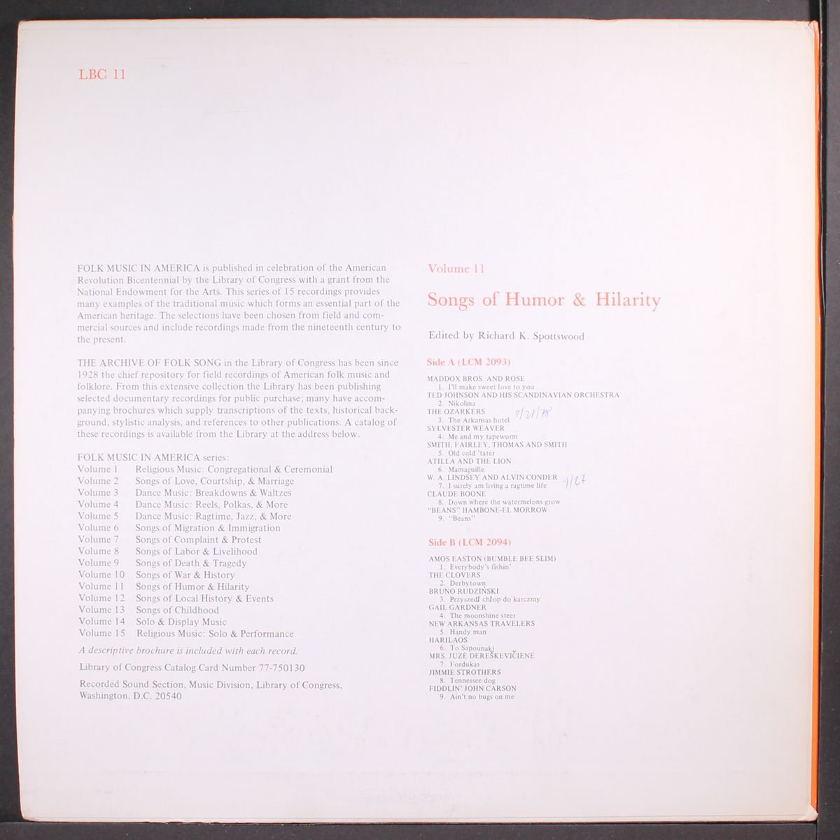 folk music in america, vol. 11; songs of humor & hilarity by VARIOUS