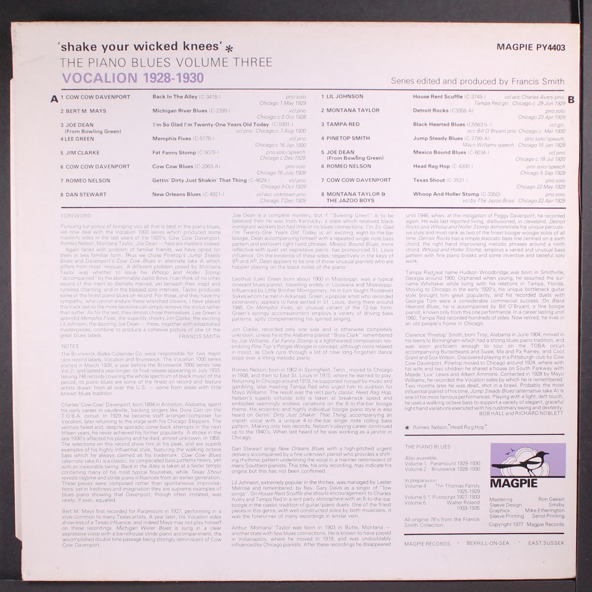 shake your wicked knees: piano blues, vol. 3 vocalion 1928-30 by VARIOUS