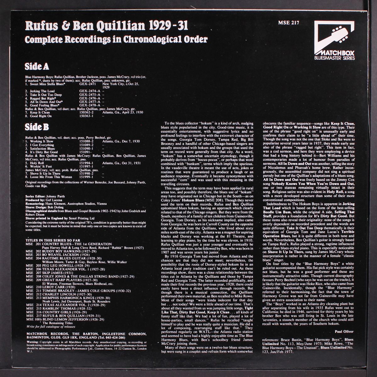 complete recordings 1929-31 by RUFUS & BEN QUILLIAN