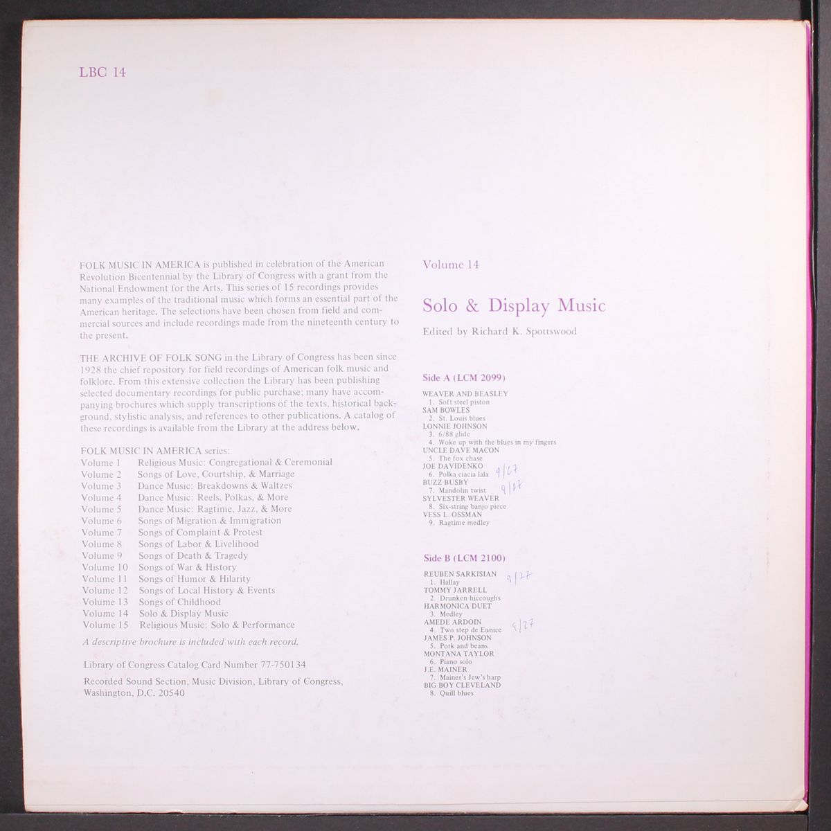 folk music in america, vol. 14; solo & display music by VARIOUS