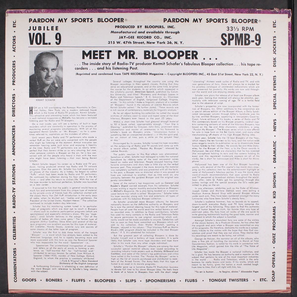pardon my sports blooper by KERMIT SCHAFER