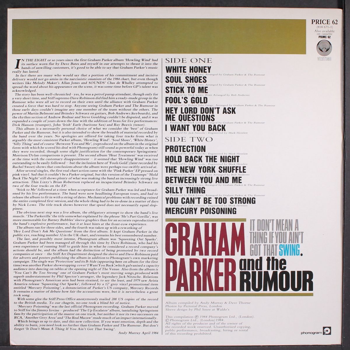 it don't mean a thing if you ain't got that swing by GRAHAM PARKER AND RUMOUR