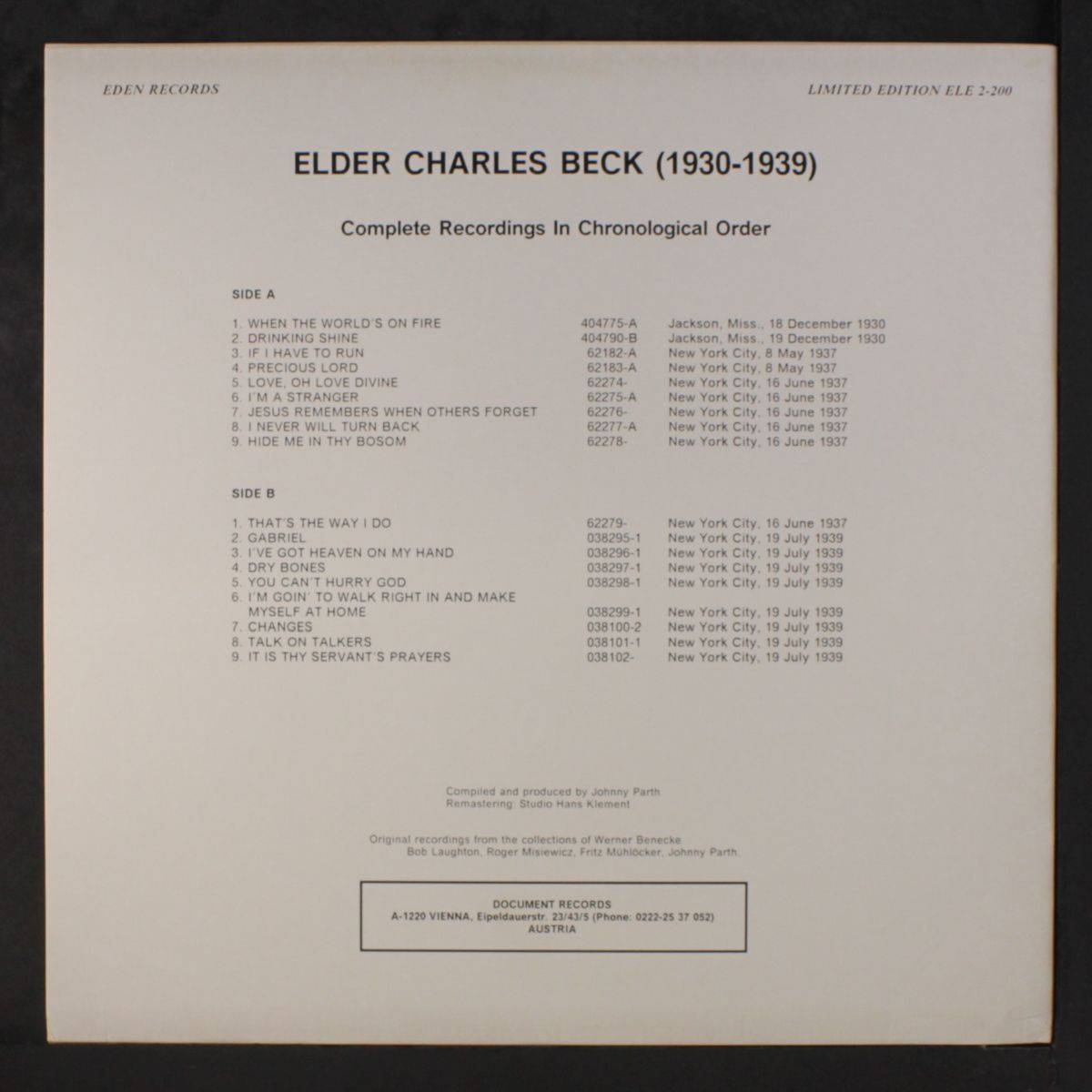 1930-1939, complete recordings in chronological order by ELDER BECK