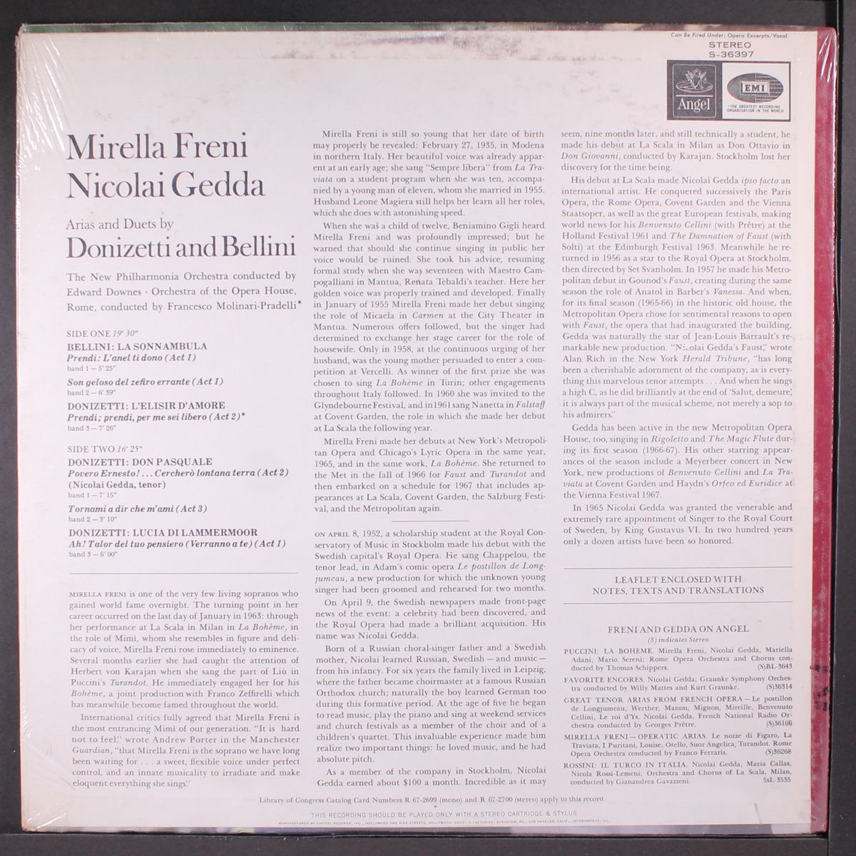 donizetti & bellini : arias and duets by MIRELLA FRENI & NICOLAI GEDDA