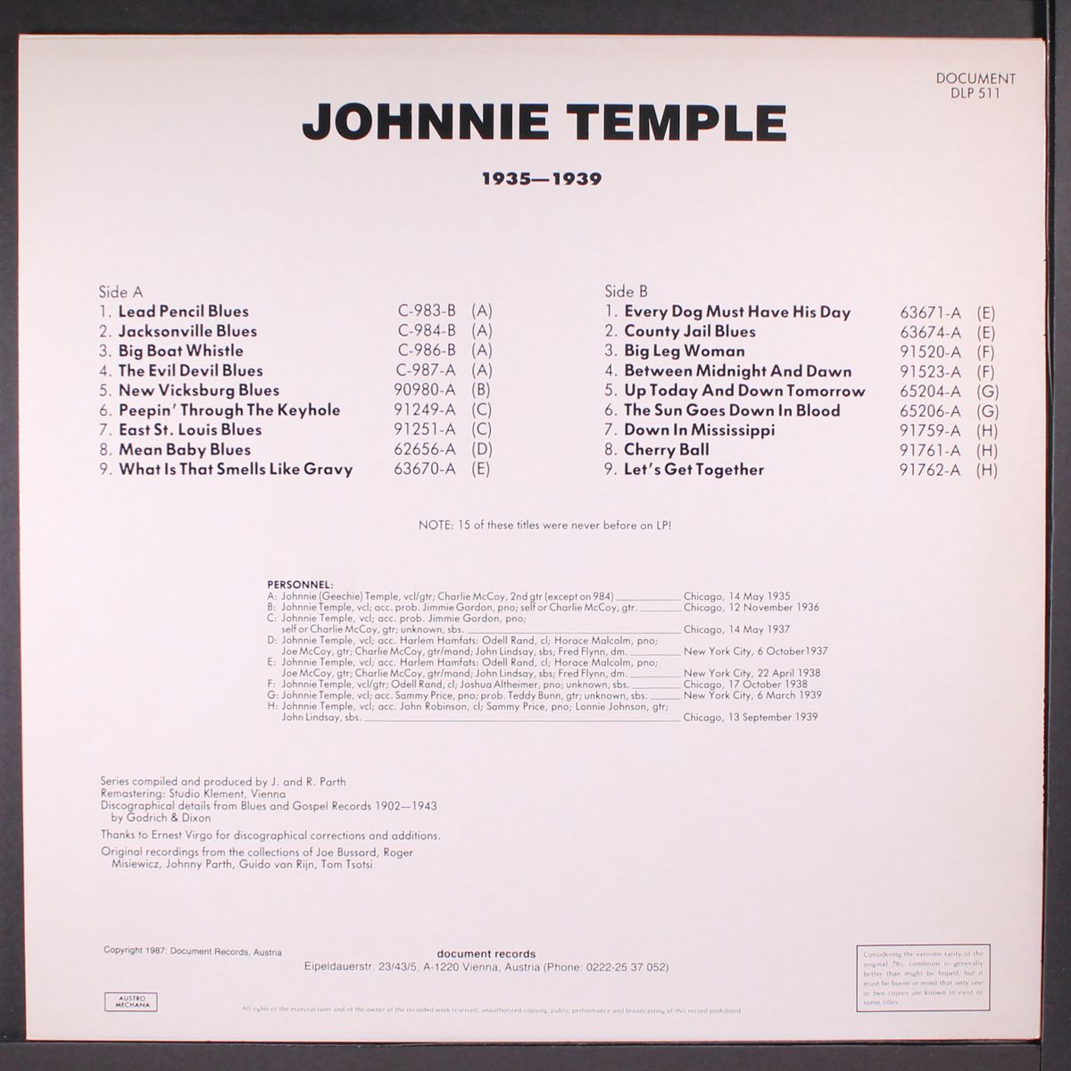 1935-1939 by JOHNNIE TEMPLE