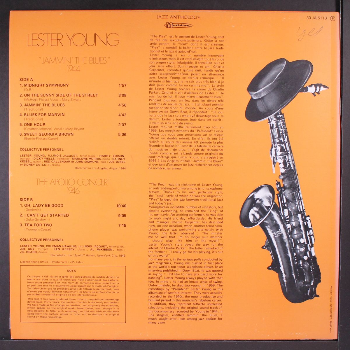 jammin' the blues, the apollo concert by LESTER YOUNG
