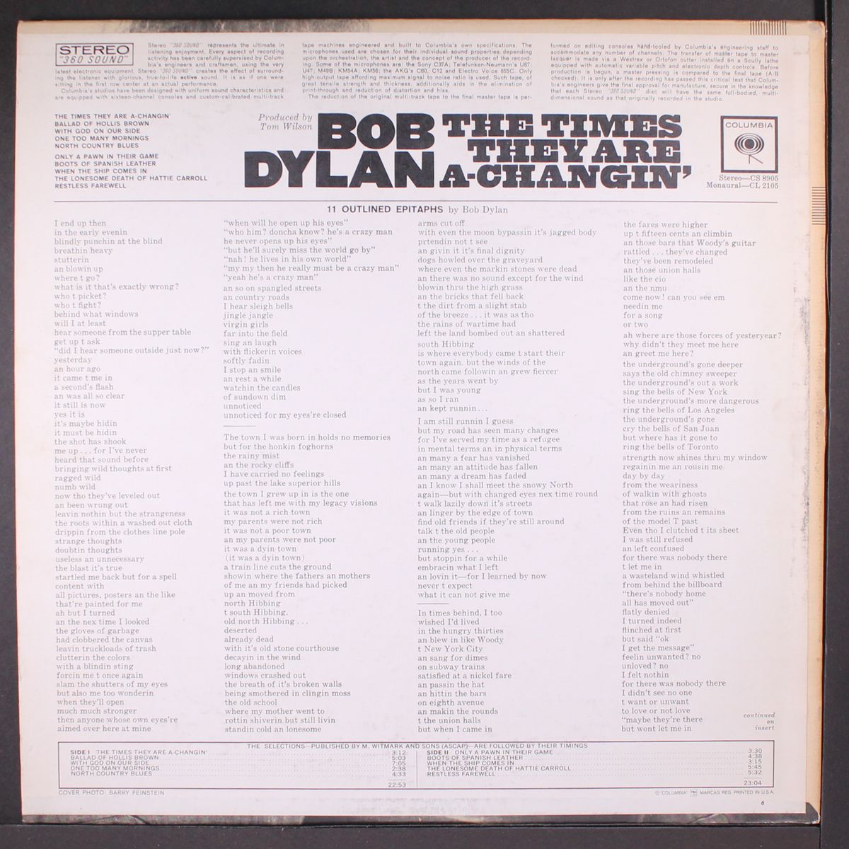 the times they are a-changin' by BOB DYLAN