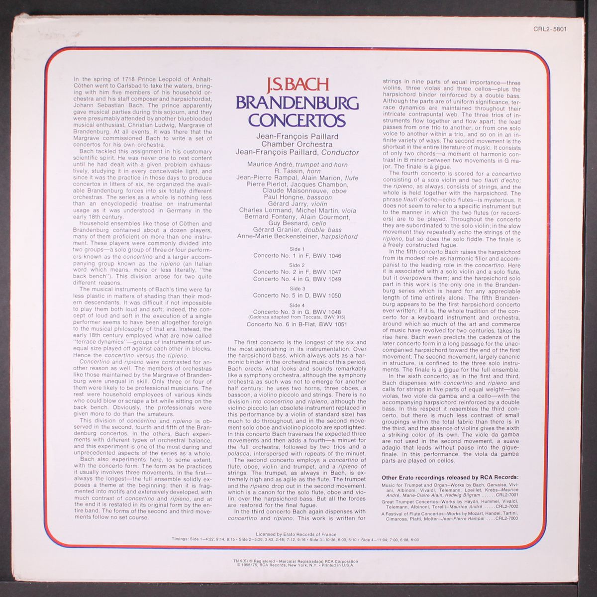 bach: complete brandenburg concertos by JEAN-PIERRE RAMPAL & MAURICE ANDRE