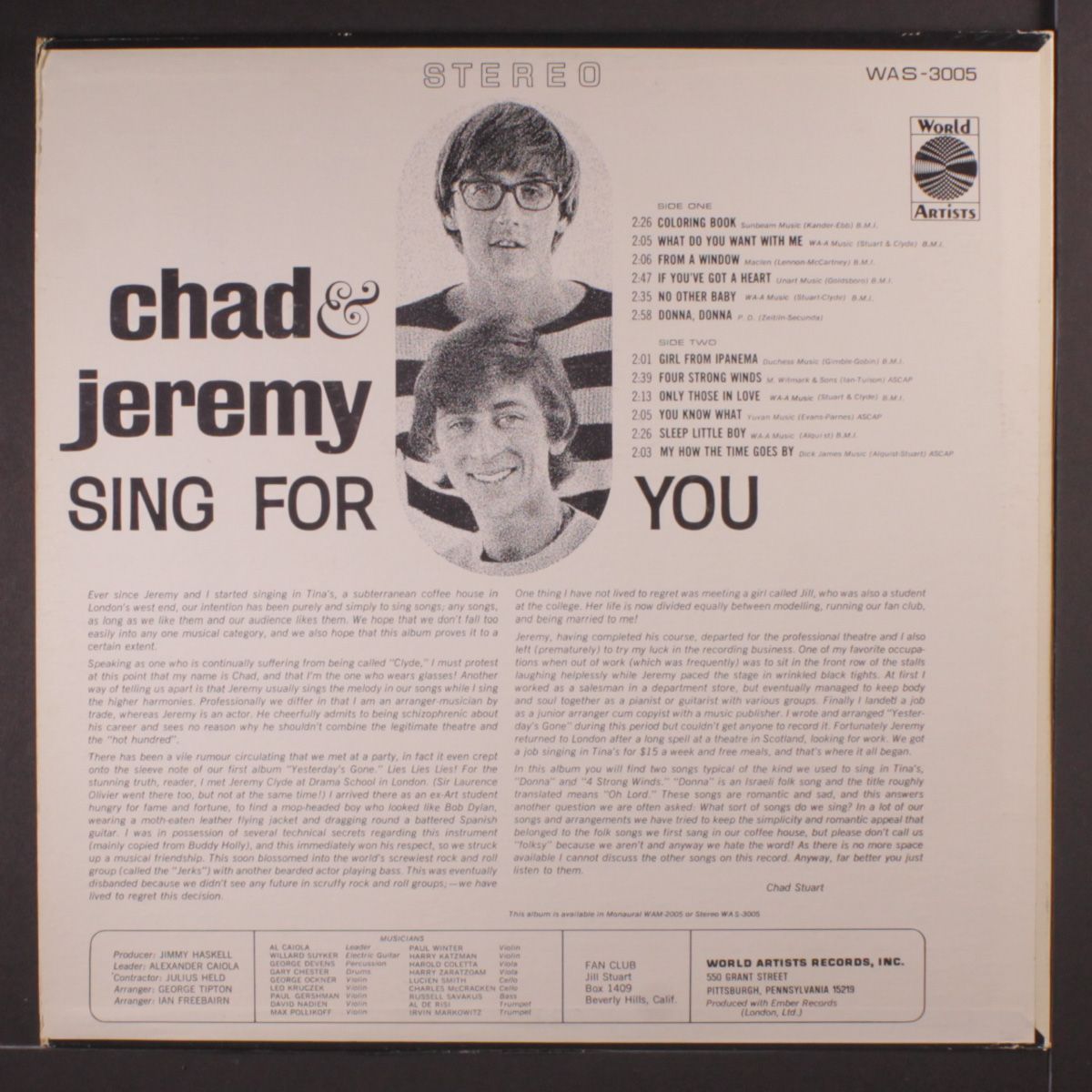 chad & jeremy sing for you by CHAD & JEREMY