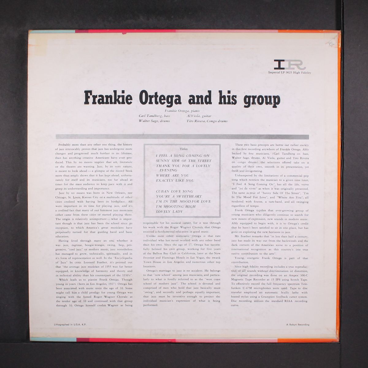 the piano stylings of by FRANKIE ORTEGA