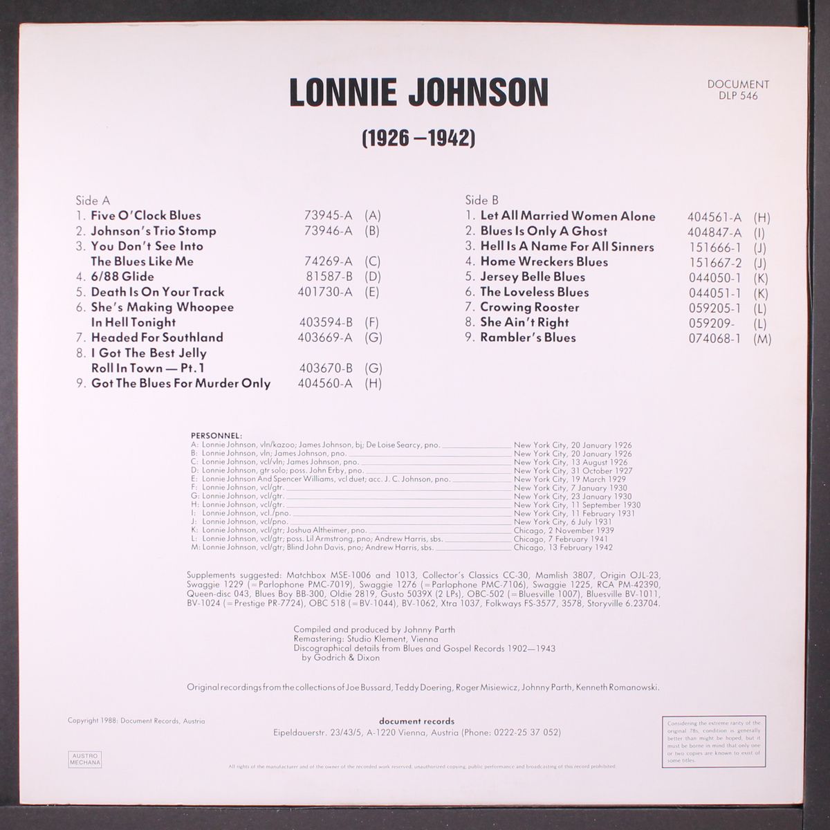 1926-1942 by LONNIE JOHNSON