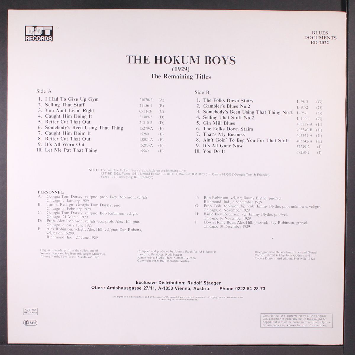 1929 the remaining titles by HOKUM BOYS
