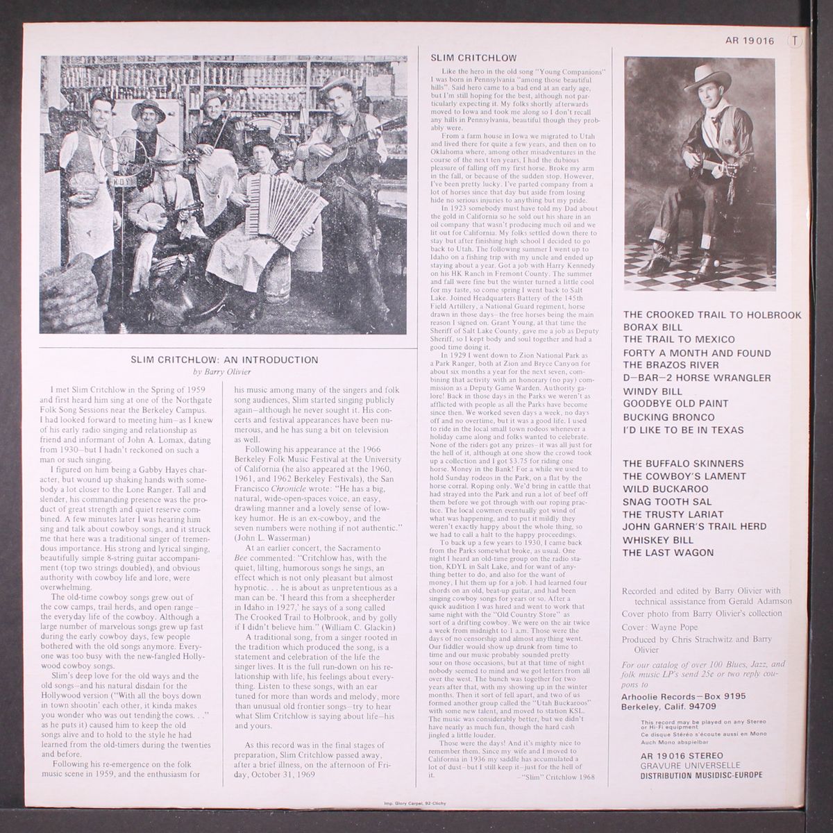 cowboy songs - the crooked trail of holbrook by SLIM CRITCHLOW