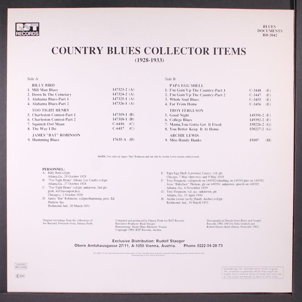 country blues collector items, 1928-1933 by VARIOUS