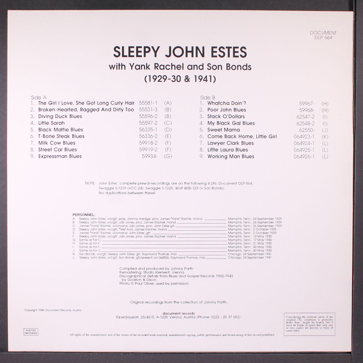 1929-30 & 1941 by SLEEPY JOHN ESTES
