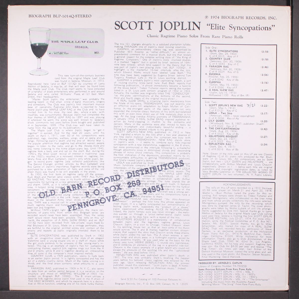 elite syncopations by SCOTT JOPLIN