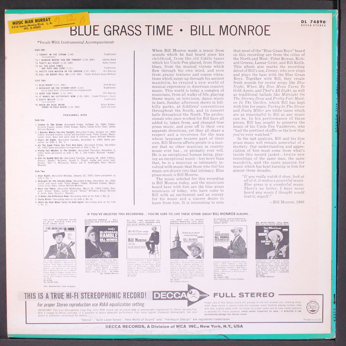 blue grass time by BILL MONROE