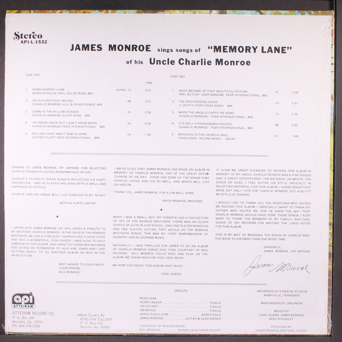 sings songs of memory lane of his uncle charlie by JAMES MONROE