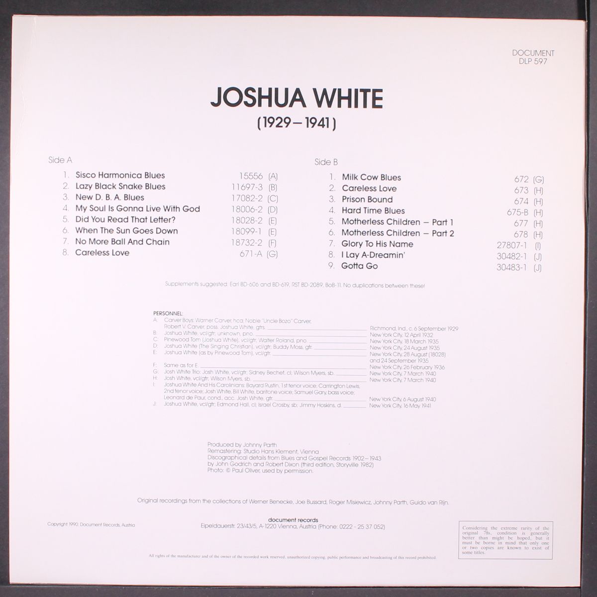 1929-1941 by JOSHUA WHITE