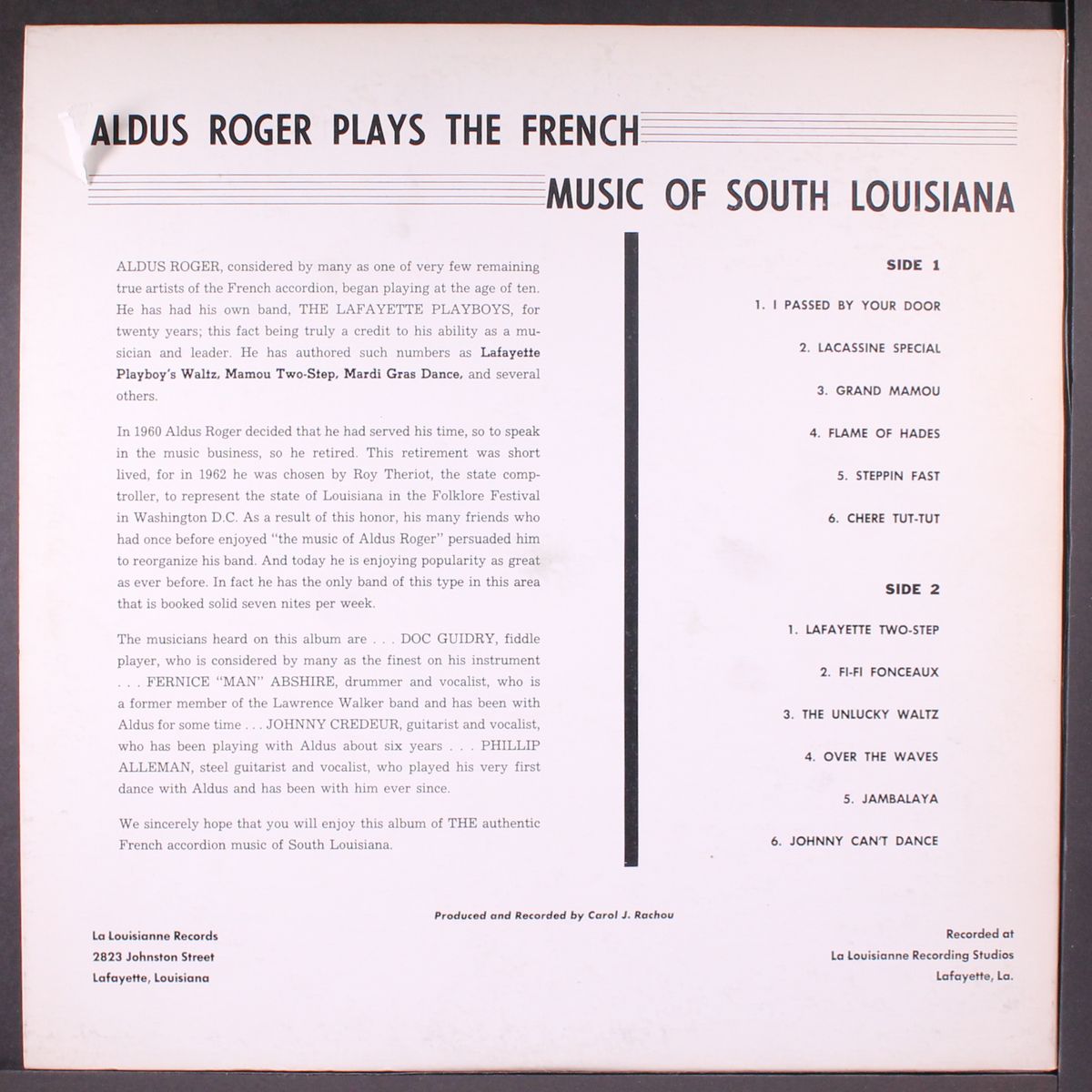 plays the french music of south louisiana by ALDUS ROGER