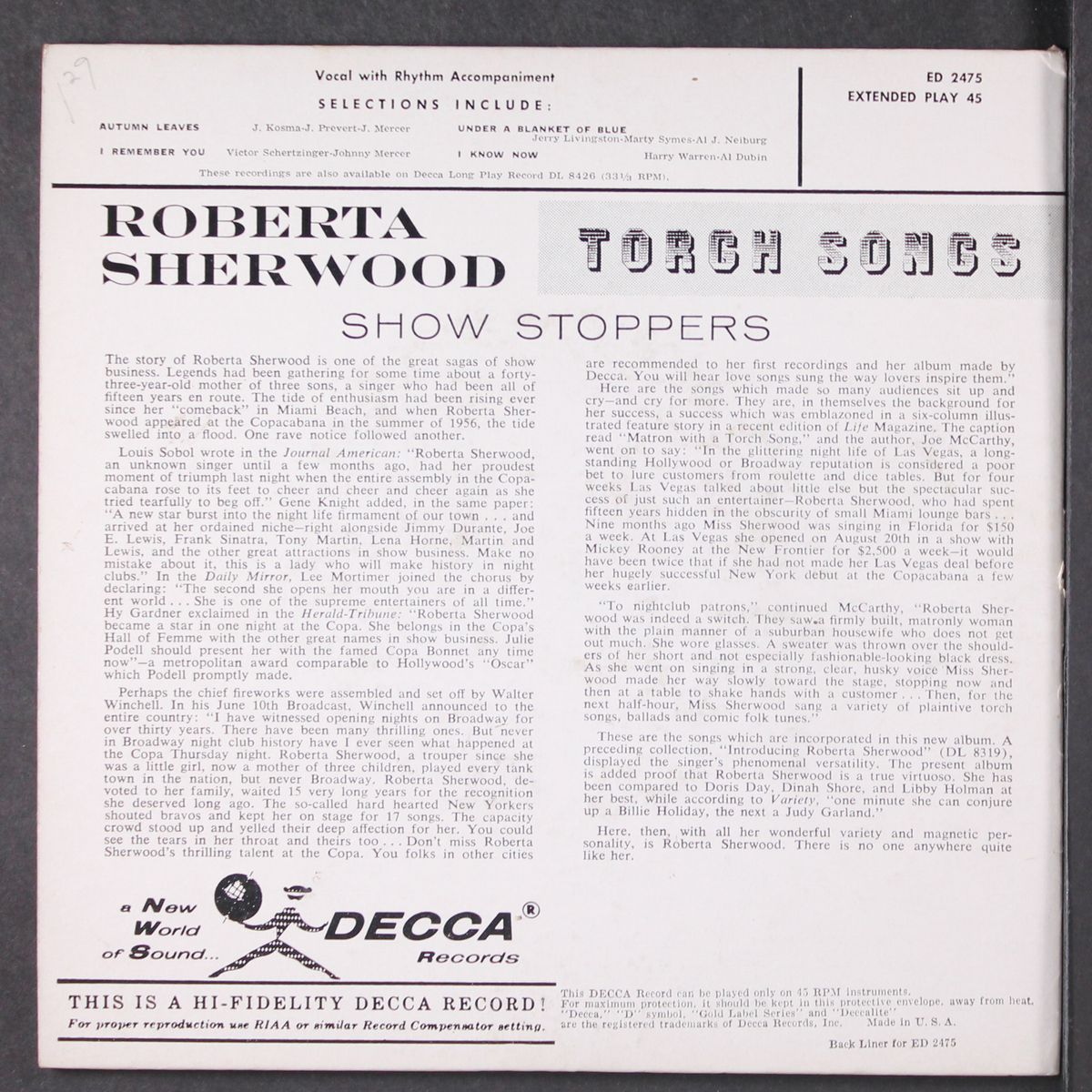 torch songs by ROBERTA SHERWOOD