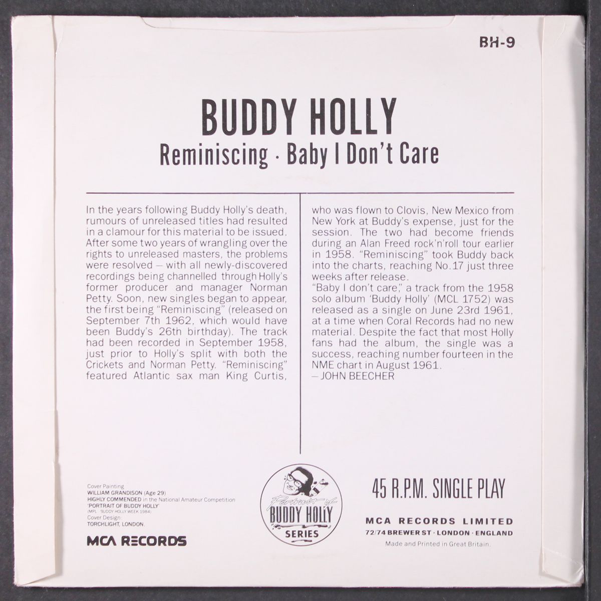 reminiscing / baby i don't care by BUDDY HOLLY