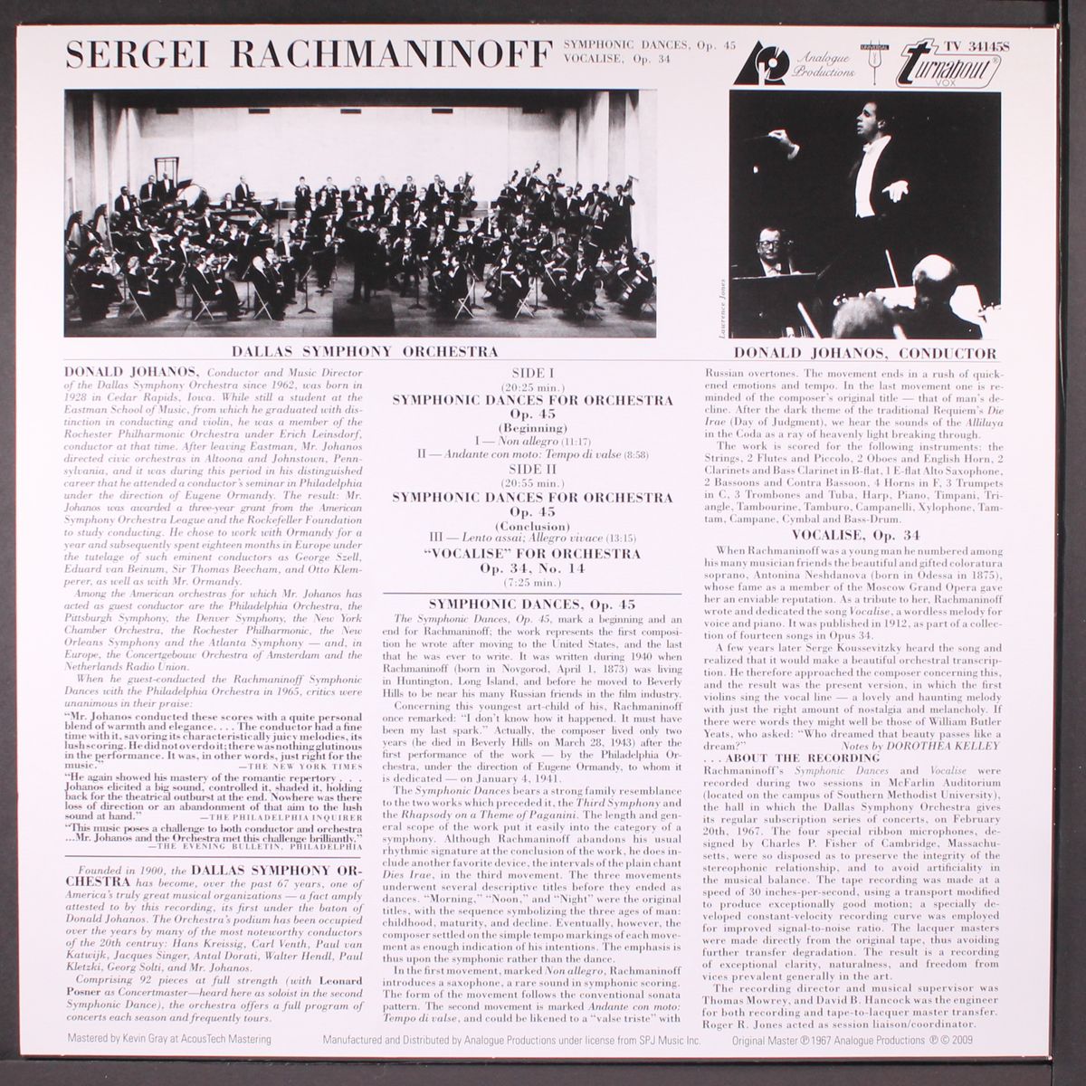 rachmaninoff: symphonic dances vocalise by DONALD JOHANOS