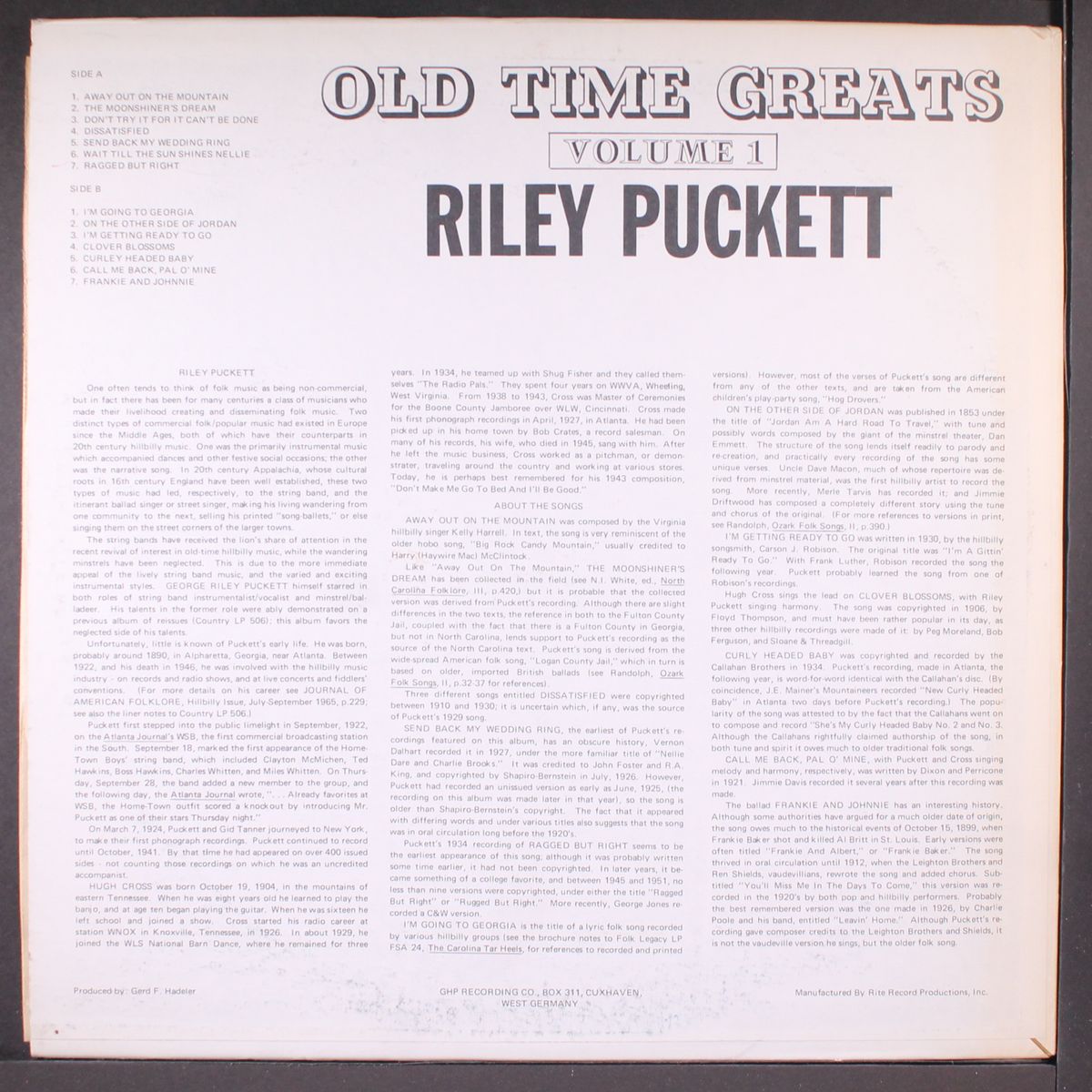 old time greats, vol. 1 by RILEY PUCKETT