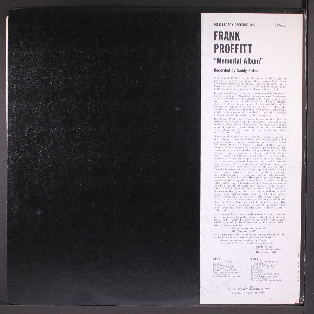 memorial album by FRANK PROFFITT