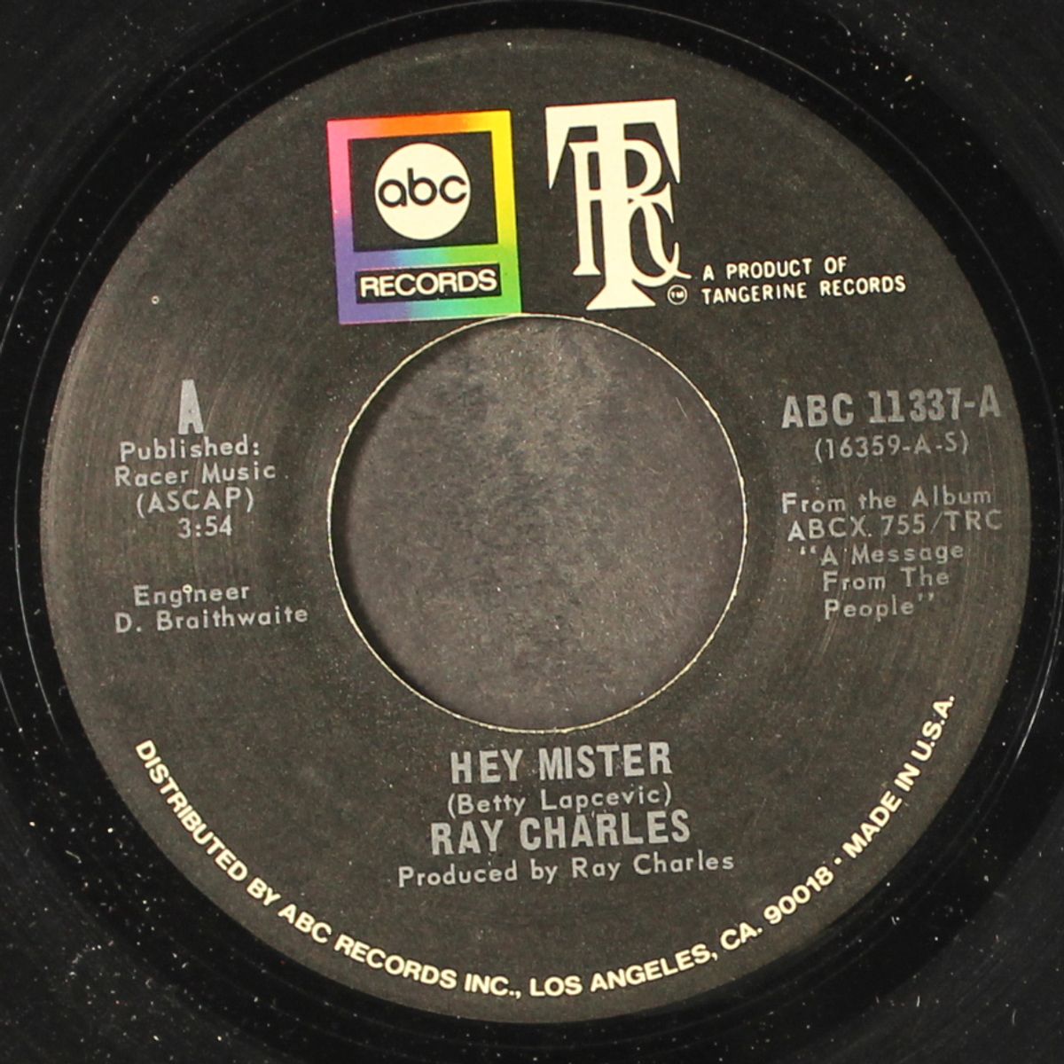 hey mister / there'll be no peace without all men as one by RAY CHARLES
