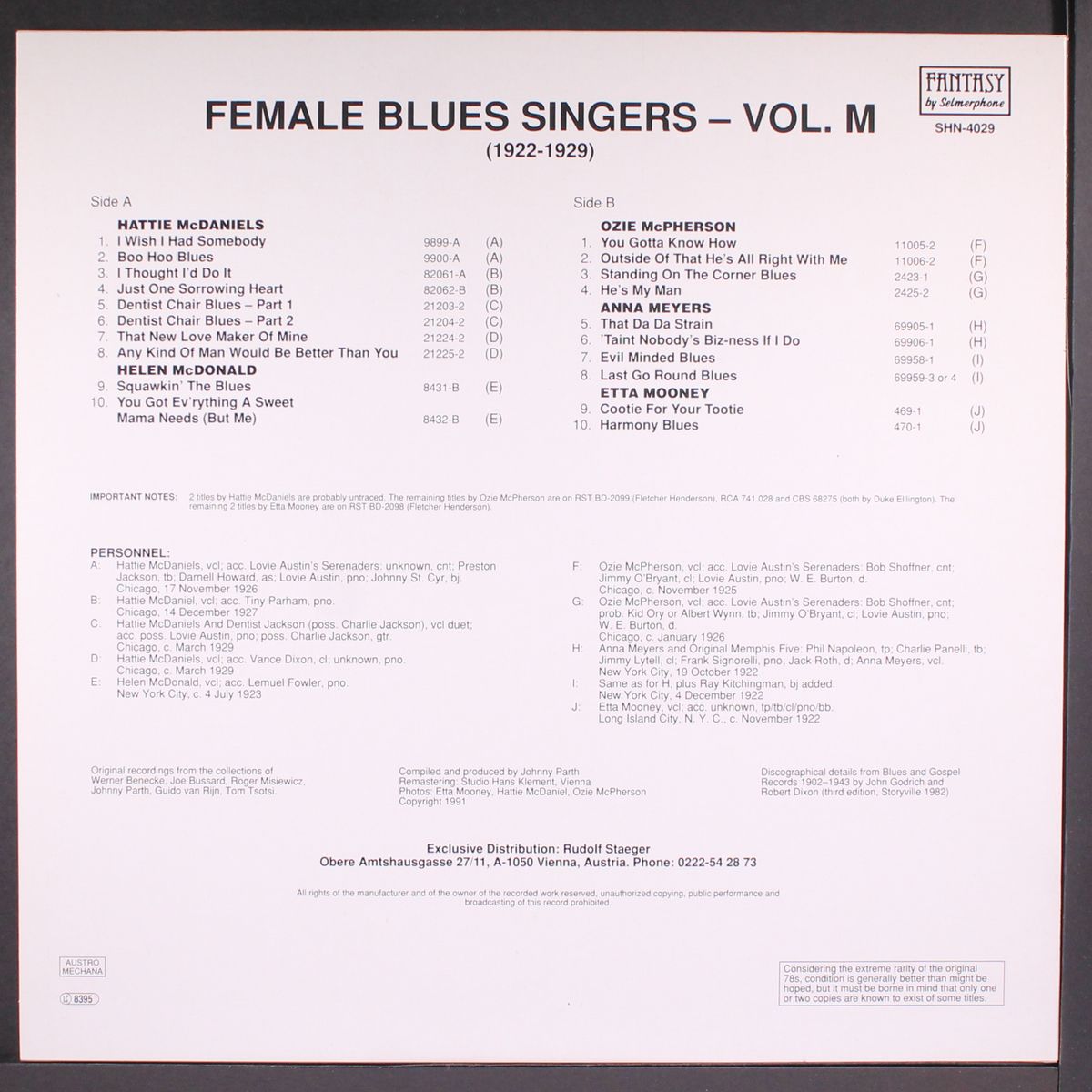 female blues singers volume o/p/r (1923-1930) by VARIOUS