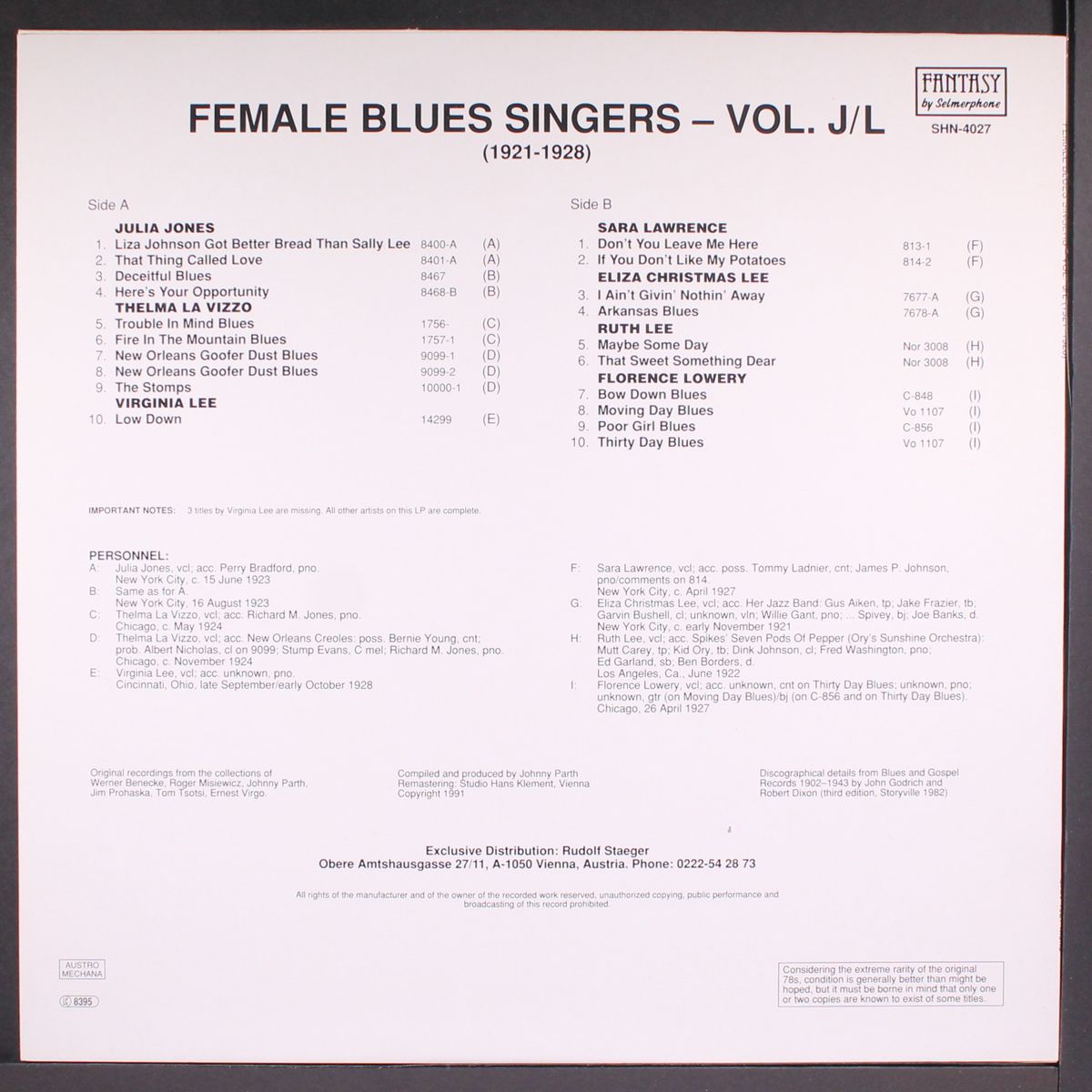 female blues singers volume j/l (1921 - 1928 ) by VARIOUS