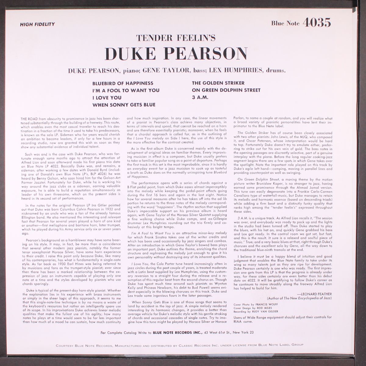 tender feelin's by DUKE PEARSON